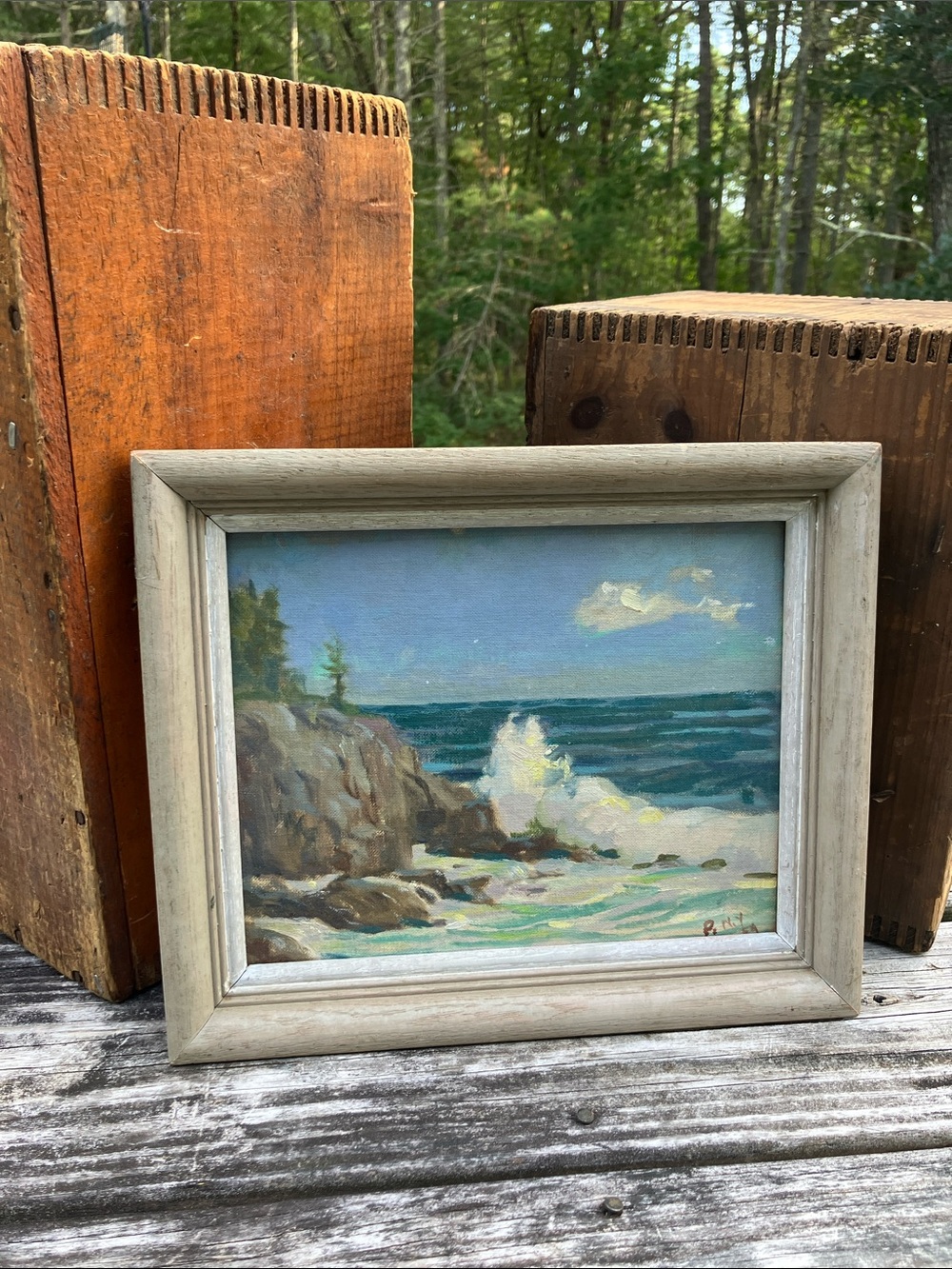 Vintage Original Signed Oil Painting Framed Impressionist Coastal Seascape Art